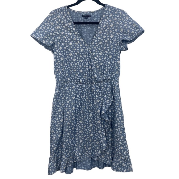 J. Crew Factory Printed chambray ruffle faux-wrap dress - Picture 1 of 11